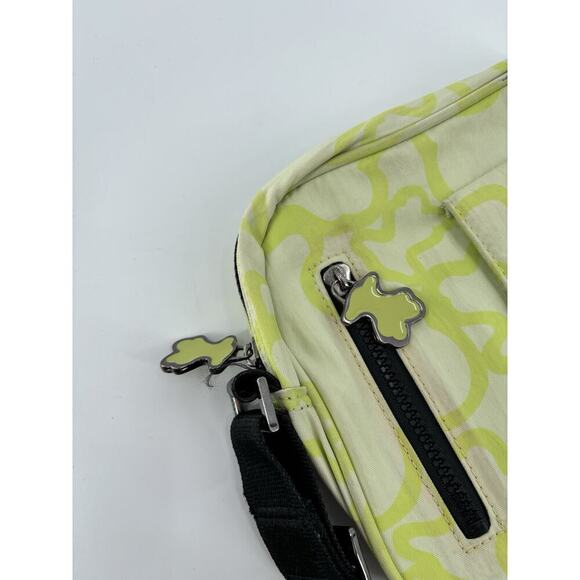 Tous Crossbody Bag Lime Green White Kaos Messenger Nylon Zip Pockets Bear Charm - Picture 9 of 16
